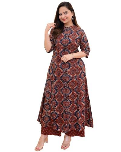 anni designer women's cotton blend straight printed kurta with palazzo (abp maroon-nw_xl_wine_x-large)