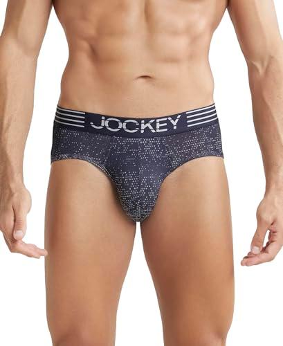 jockey mm07 men's microfiber mesh elastane stretch printed brief with breathable mesh and stay dry technology_true navy_m