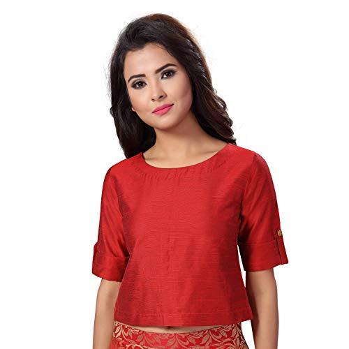 studio shringaar women's cotton silk half sleeve crop top saree blouse (maroon, 40)