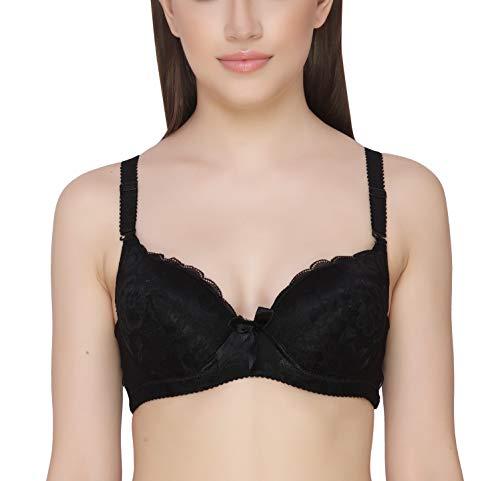 glamoras® women’s floral lace pattern push up padded underwire everyday bra, black (size-34 to 40)