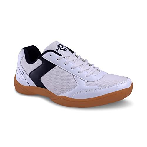 nivia flash shoe badminton shoes for mens, rubber sole with pvc synthetic leather upper and mesh for sports, badminton, volleyball, squash, table tennis, (white blue) uk - 9