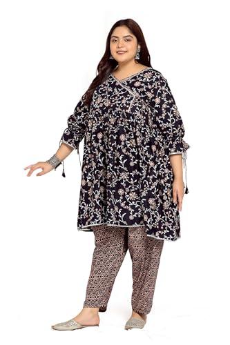 fashion dream women’s plus size cotton kurta and pant set (fdwcmb00006 nbl 3xl-p_navy blue_3xl)