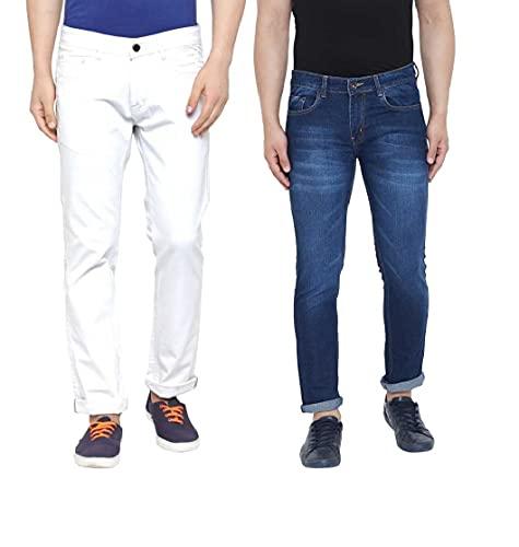 ben martin men's pack of 2 regular fit stretchable 38 size white & dark blue casusal denim combo jeans pant for men, cmb-8