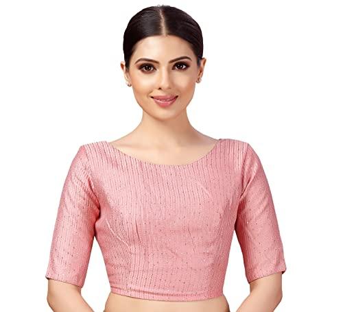 studio shringaar women's polyester elbow length sleeves chanderi cotton silk sequin embroidered saree blouse(onion pink, 38)