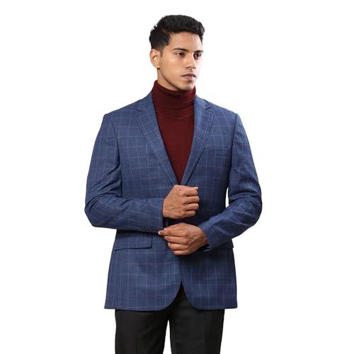 raymond men's contemporary fit poly viscose blend checks pattern notch lapel full sleeve formal jacket