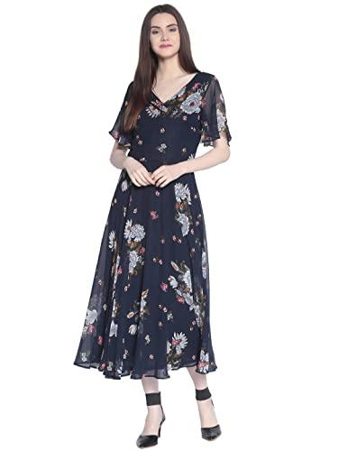 rare women's synthetic a-line knee-long dress (ep3153-m_blue_m)