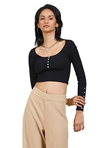 label ritu kumar women's fitted top stpdvn02n29507855-black-m