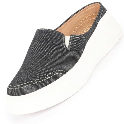 fausto fst fjdwc-7014 grey-39 women's grey fashion classic stitched upper denim open back slip on height enhancer casual shoes (6 uk)