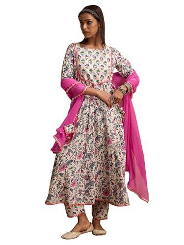 indo era women's yoke design viscose straight kurta with pant & dupatta set