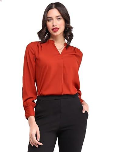 fablestreet mandarin v-neck top - rust