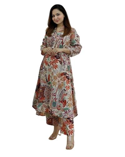 dhruvi trendz women cotton blend fancy kurta set regular fit printed (dt-k2716&p138_multi_m) multicolour