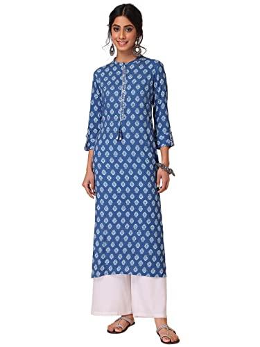 indya blue abstract boota print straight kurta