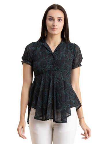 moomaya women’s flared summer top, short puff sleeves collared tops asymmetric blouse