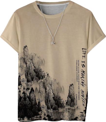 lymio men t-shirt || t-shirt for men || printed t shirt || round neck t-shirt (mountain) (l, khakhi)