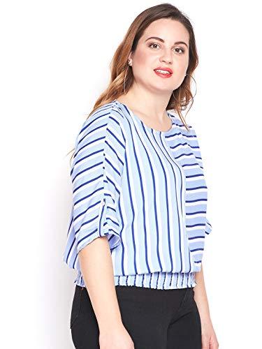 style quotient round neck extended sleeves blouson plus size top for women wester wear office casual top for girl big size top big size, 2xl-blue