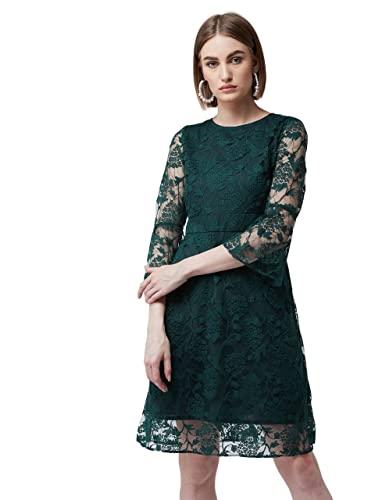 miss chase women's forest green round neck 3/4 sleeves floral a-line knee-length dress (mcaw19d14-27-212-03,forest green,s)