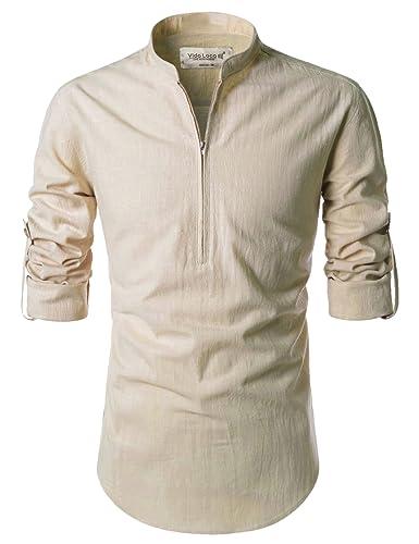 vida loca full sleeve mandarin collor cotton casual slim fit short kurta for men's (beige, 44)