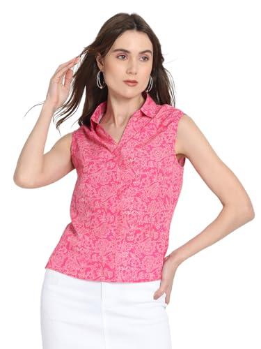 shaye band collar pink floral print drop shoulder sleeveless casual tops for women