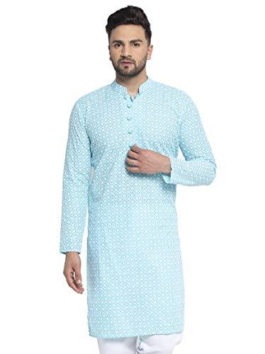 jompers men's embroidered pure cotton kurta. (sky,s)