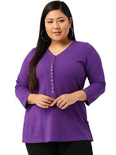 therebelinme plus size women's purple solid color cotton knitted a-line t-shirt(xxl)