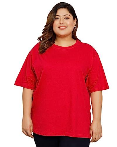 funday fashion cotton half sleeve oversized t-shirt for women(plus sized) (x-large, red)