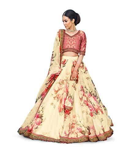 zeel clothing women's organza floral semi stitched lehenga choli (7064-wedding-bridal-heavy-lehenga_cream_free size)