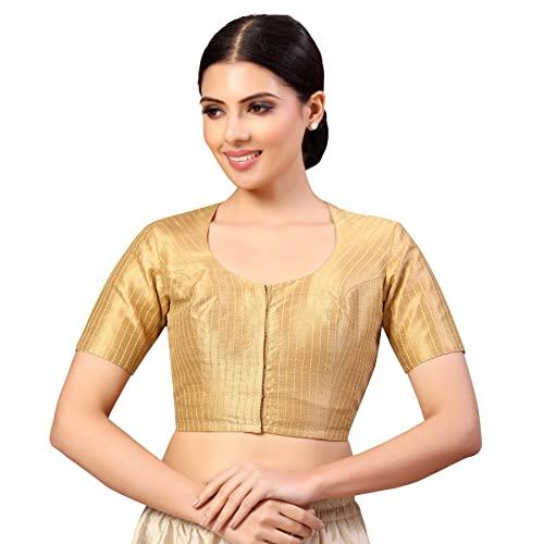 studio shringaar womens polyester short sleeves handloom silk saree blouse(gold, 40)