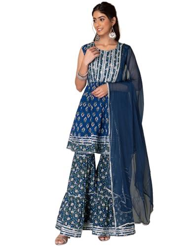 indya women's cotton kurta sets (icd01057_blue_m)