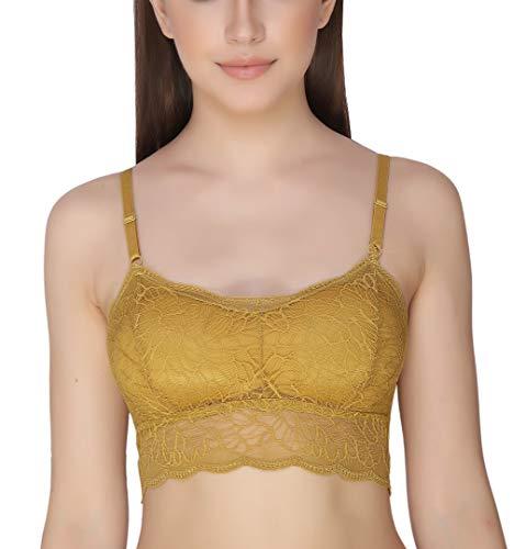 glamoras women's lightly padded solid floral lace camisole with light padding seamless breathable stretchable spaghetti straps bralette bras removable pads - free size, yellow