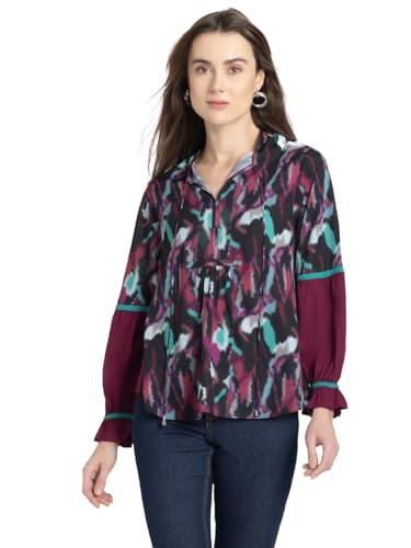 shaye wine casual full sleeves round neck printed top for women