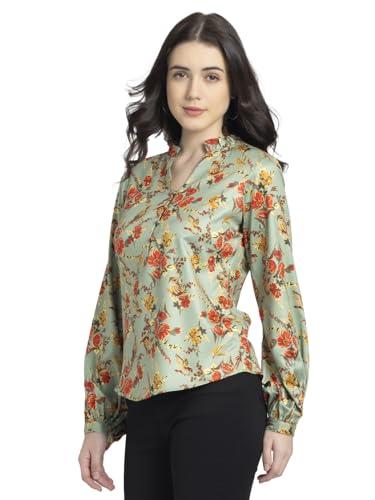 shaye green casual full sleeves v-neck floral top for women