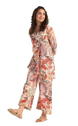 klosia women kurta set for women | co-ords set | kurta pant set | coordinate set | summer suit | printed short kurti with pant set | (xx-large) peach