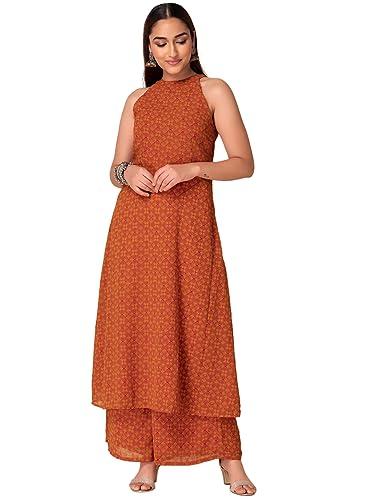 indya women's georgette kurta sets (ico00540_orange_l)