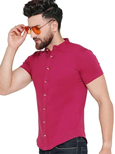 gespo men's black maroon collar half sleeve casual shirt