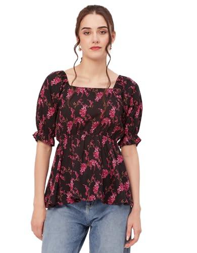 moomaya peplum tops for women, printed rayon casual top