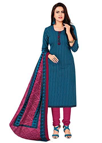 miraan women cotton unstitched dress material (san1414, blue, free size)