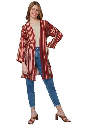 style quotient women printed longline shrug rust