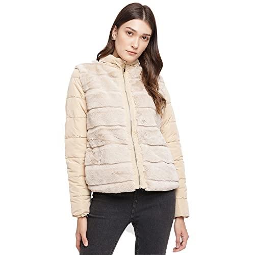 latin quarters women puffer beige jacket with hood