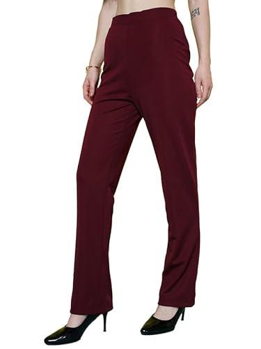 selvia women's knitted lycra straight trouser(503tk189n-s_maroon)