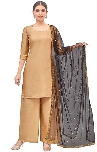 studio shringaar women's net embroidered full size dupatta (42" x 2.50 meters) (black)