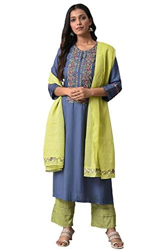 w for woman women's viscose kurta, straight pant & dupatta (23fews18443-218451_mid blue_8)