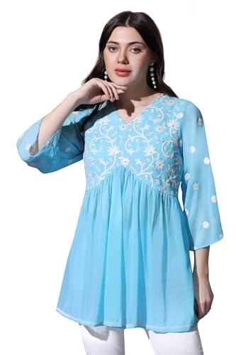 fashion dream women’s georgette embroidered top (fdwtun00043 sky xl_sky blue_xl)