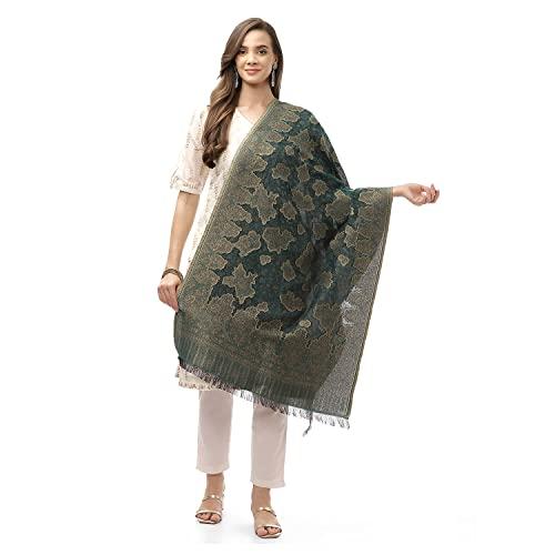 biba poly cotton women's emerald green acrylic yarndyed dupatta, one size