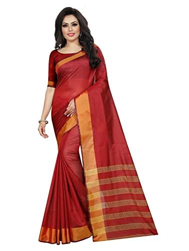 florence woman's maroon silk stripes jacquard saree with blouse