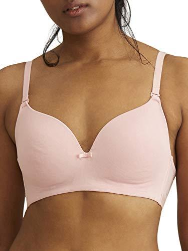 nykd women's cotton lightly padded seamless wire free everyday t-shirt bra for women daily use wireless, 3/4th coverage bra, nyb002, pink, 36b, 1n