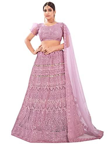 pandadi saree women's net semi-stitched lehenga choli (4lc1_lavender_free size)