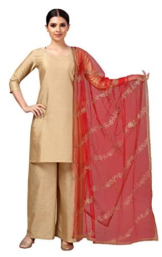 studio shringaar women's net embroidered full size dupatta (42" x 2.45 meters, red)