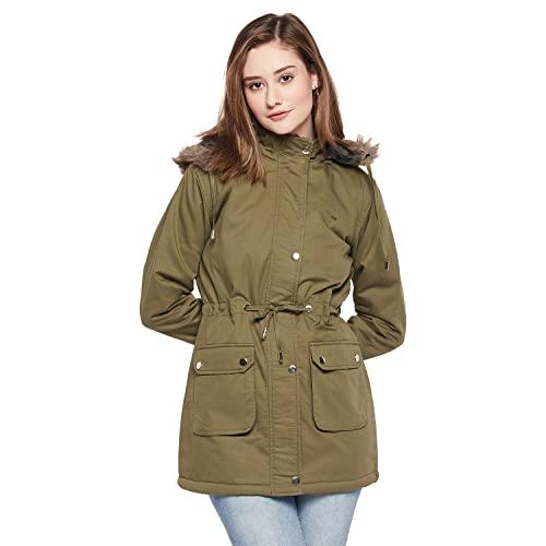 okane women olive lightweight longline hooded parka jacket