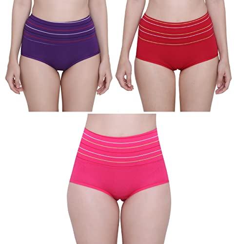 glamoras women's cotton spandex high waist full coverage hipster panty everyday briefs, free size, pack of 3 hipster panties