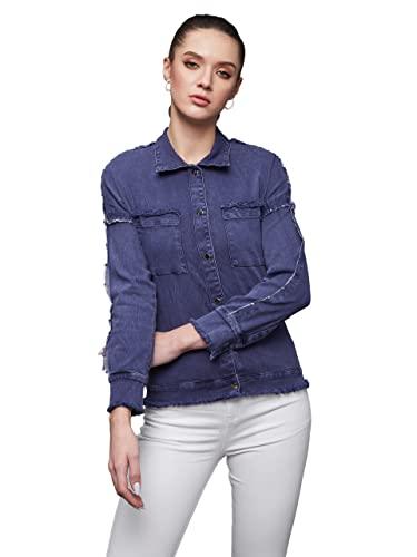 miss chase women's blue-colored polo-neck full-sleeve solid bomber regular-length jacket (mcaw22den05-92-115-04, blue, m)